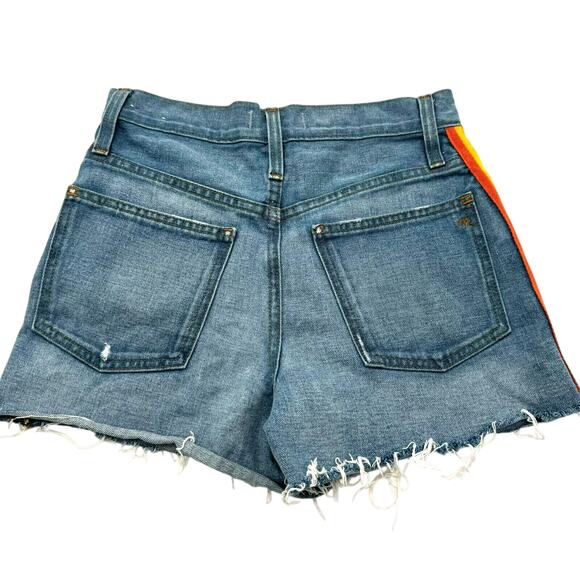 MADEWELL Women's 24 XS The Perfect Jean Short Bowman Wash Orange Stripe Raw Hem - Picture 3 of 12